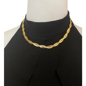 Boutique 18k Gold Plated Stainless Steel Braided Herringbone Necklace NWOT